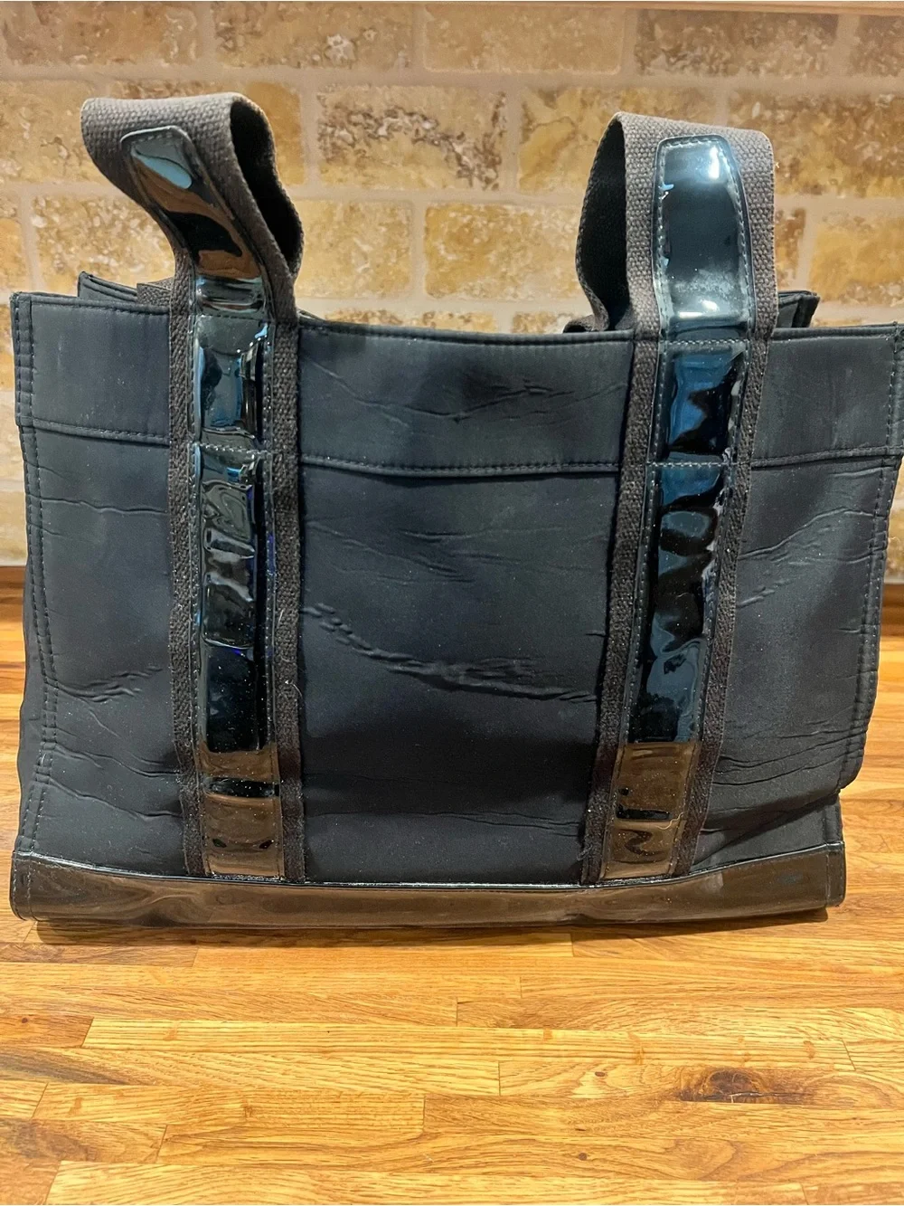 Tory Burch Black Nylon Duffel with Patent Trim and Logo